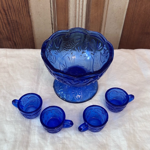 Tiny Blue Glass Punch Bowl Set - Picture 2 of 5